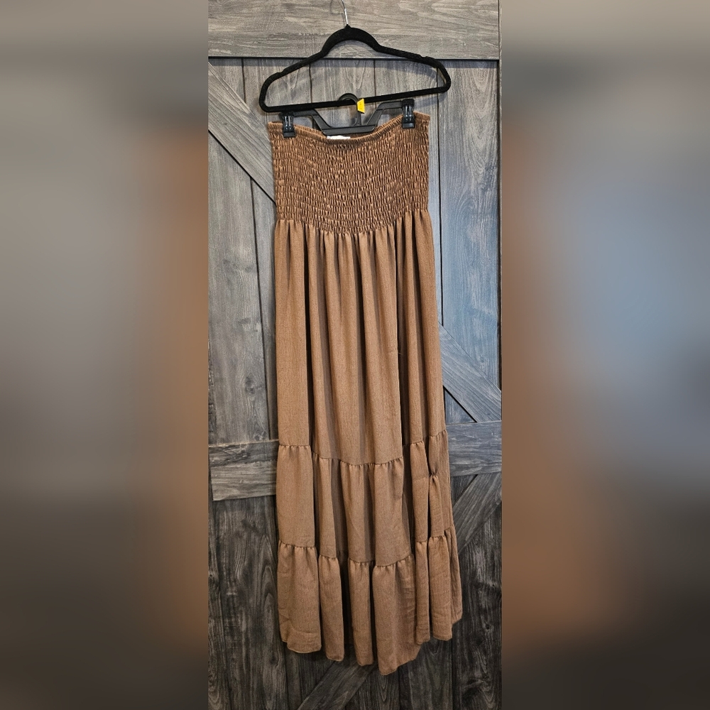 Ces Femme Strapless Tan Maxi Dress